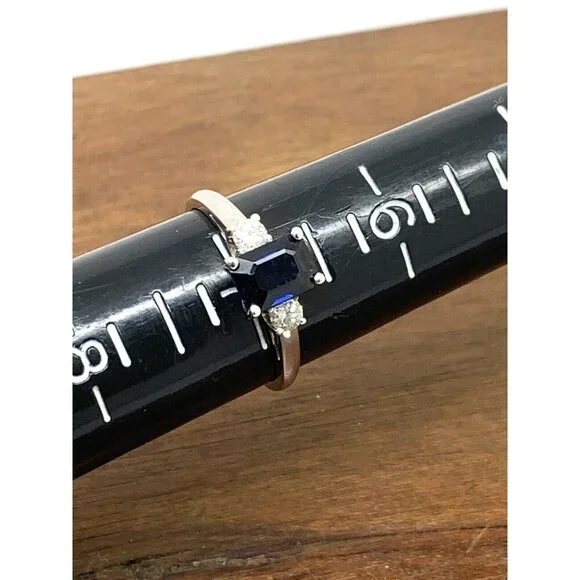 Emerald Cut Blue Gemstone Diamond Engagement Cocktail Ring 14k Gold Women's SZ 7